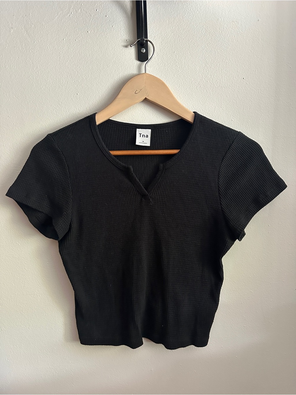 Tna Black waffle Short-Sleeve Top